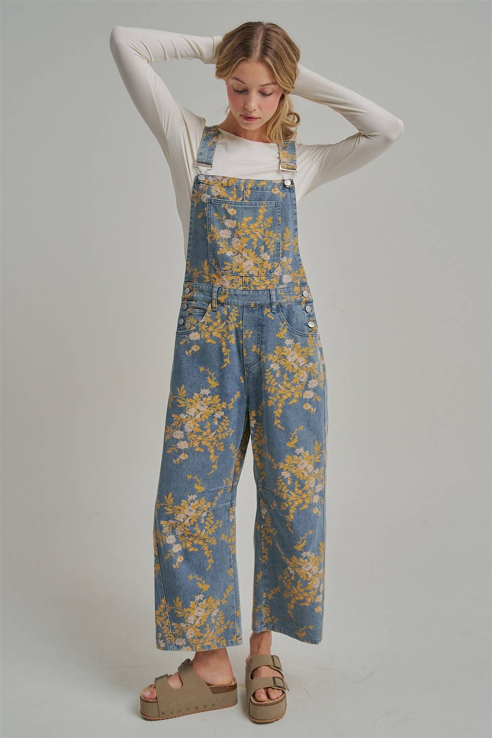 BON - FLORAL PRINT DENIM OVERALL JUMPSUIT_JLB80013-09