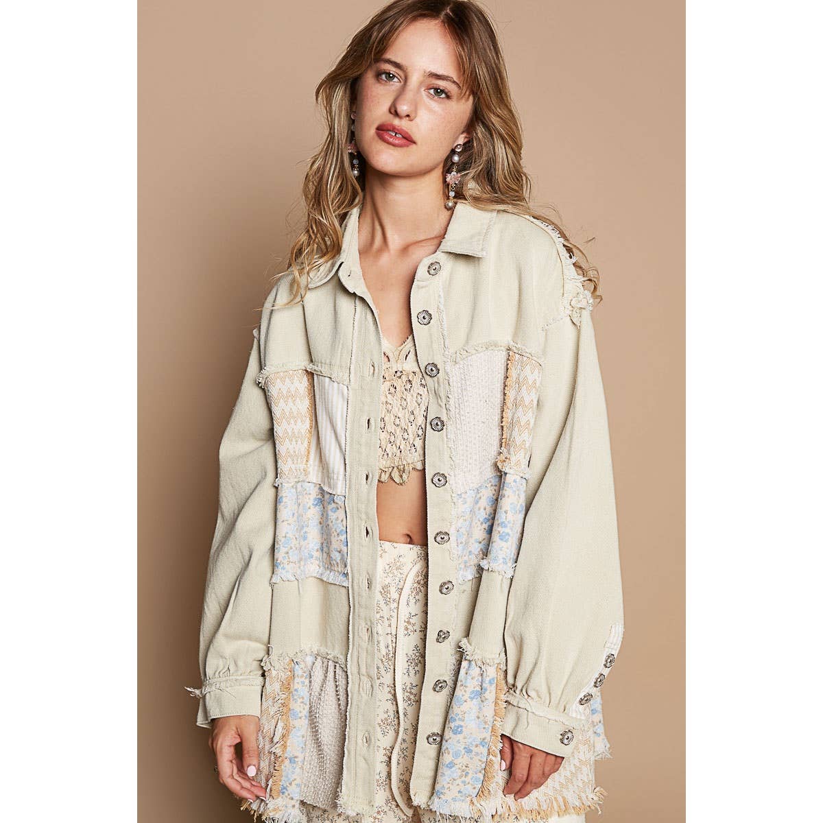Pol Clothing - Oversize balloon sleeve mix fabrication jacket