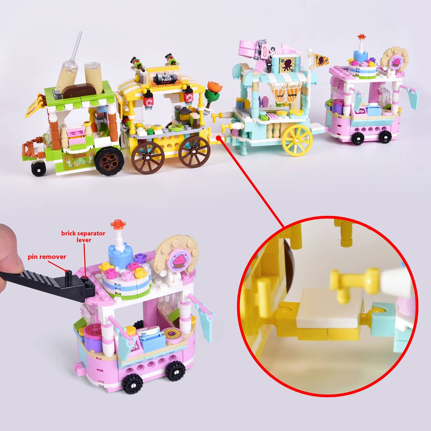 673 Pcs Food Cart Toy Mini City Kiosks Building Blocks