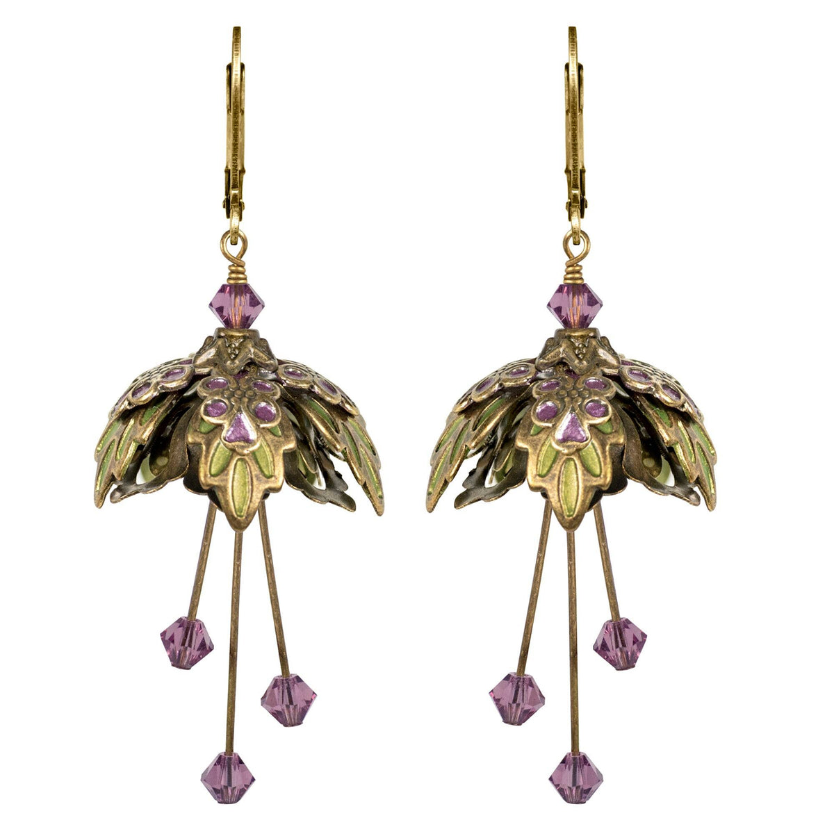 NoMonet - Flower Fairy: Painted Fae Forest Canopy Earrings w Crystals