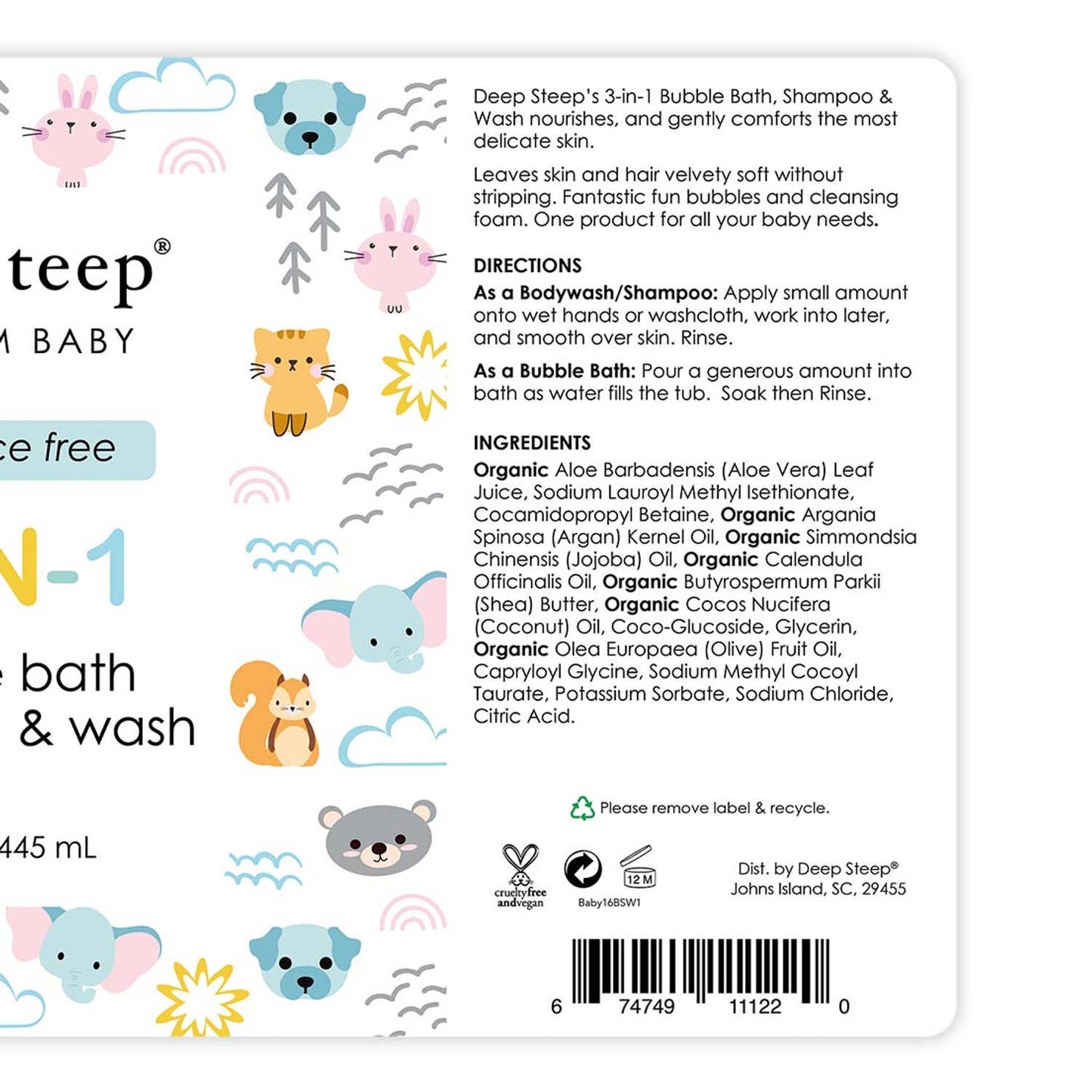 Deep Steep Clean Beauty - Baby Collection  3-in-1 Bubble Bath, Shampoo and Wash