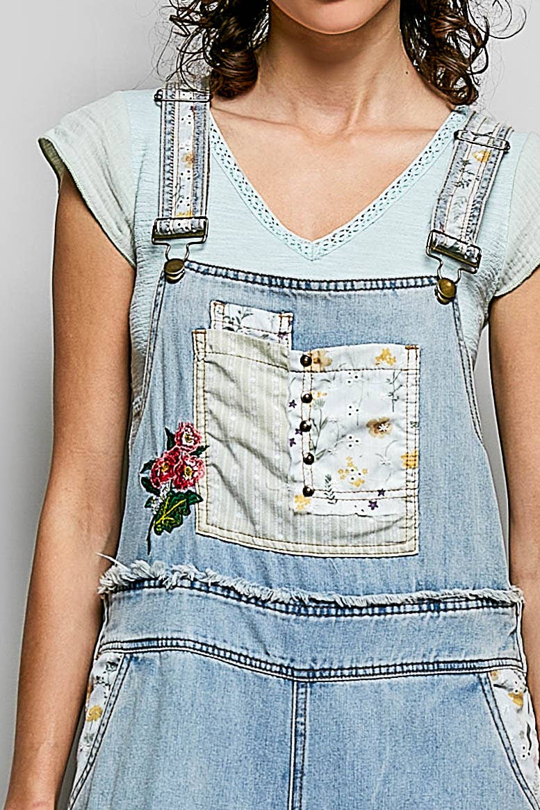Pol Clothing - Oversized Fit Floral Patchwork Embroidery Overall