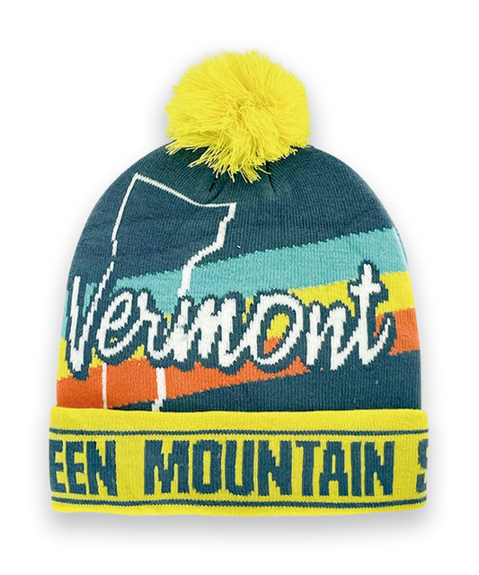 Northern Icons Creations INC - Vermont Knit Beanie Hat with Green Mountain State Design Winter Pom Pom Cap