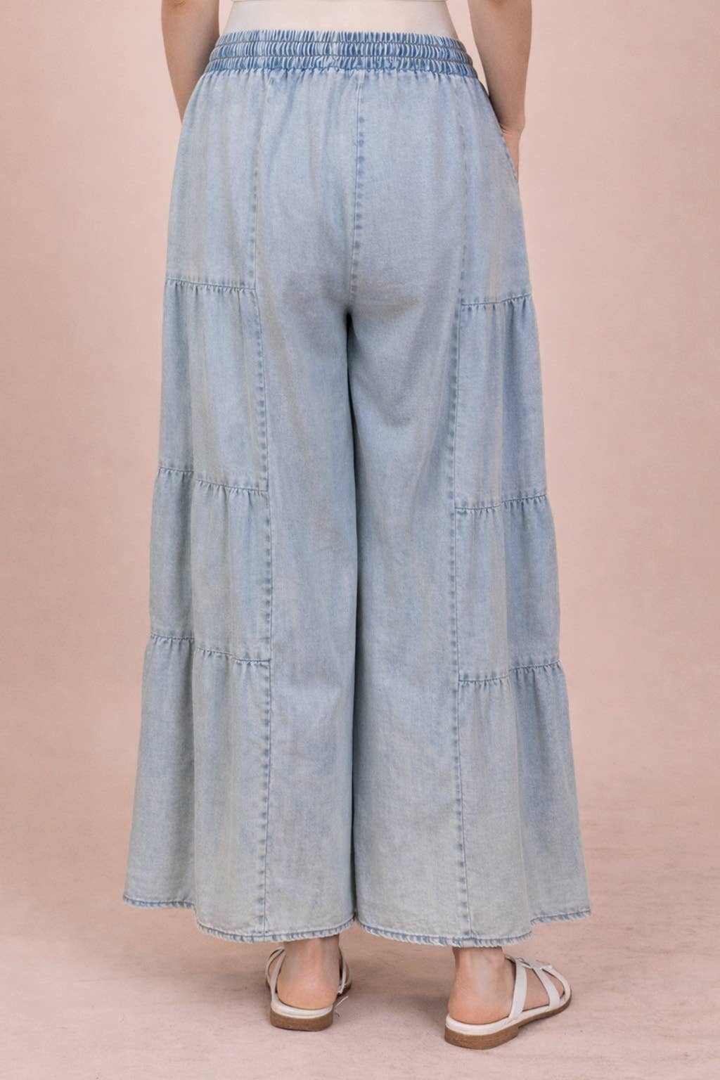 VERY J - NP70989-Tiered Layers Mineral Washed Chambray Pants