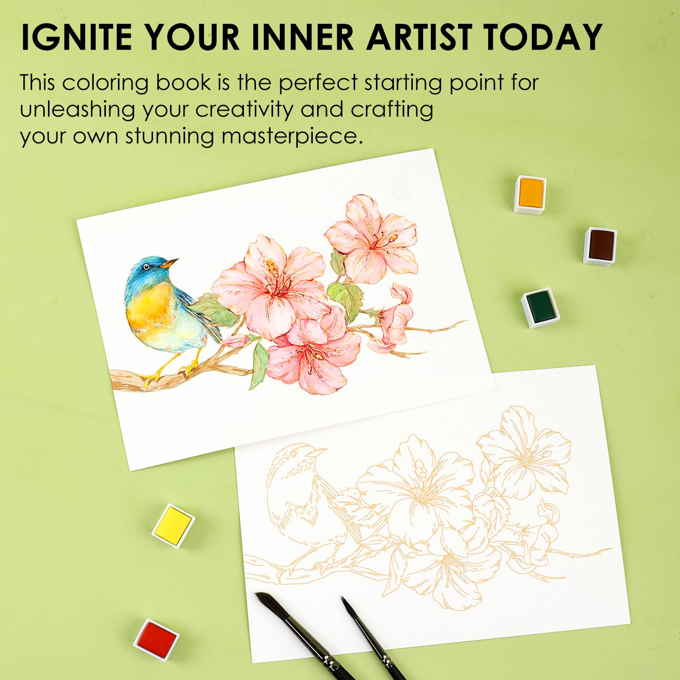 Grabie - Grabie 15 Sheets 140LB Floral-Themed Watercolor Coloring Book