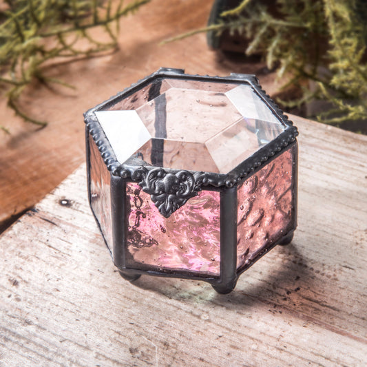 J Devlin Glass Art & Bert Anderson Collection - Jewelry Box Pink Rose Glass - Box 925
