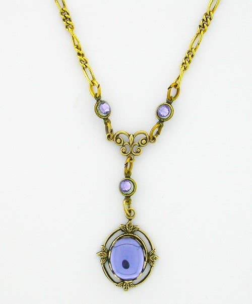 VintageJewelrymine - Victorian Style Crystal Cabochon Necklace - Tanzanite