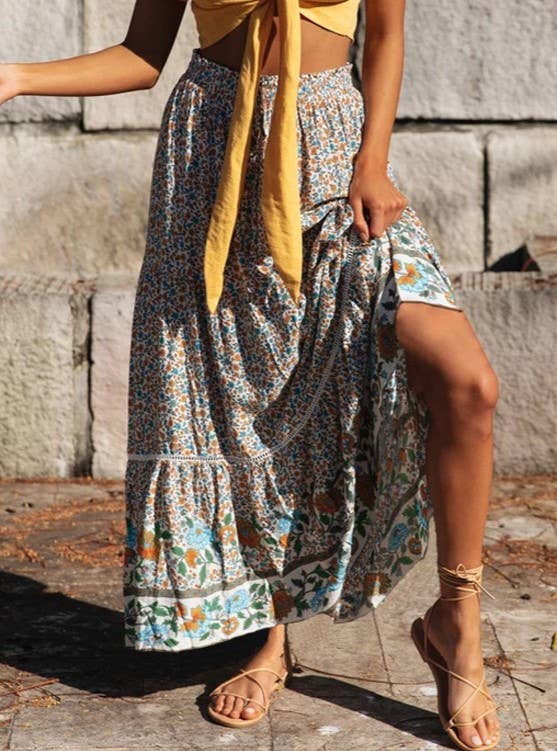 Rosa Clothing - Bohemian Lace With A Large Hem Panelled Maxi Skirt