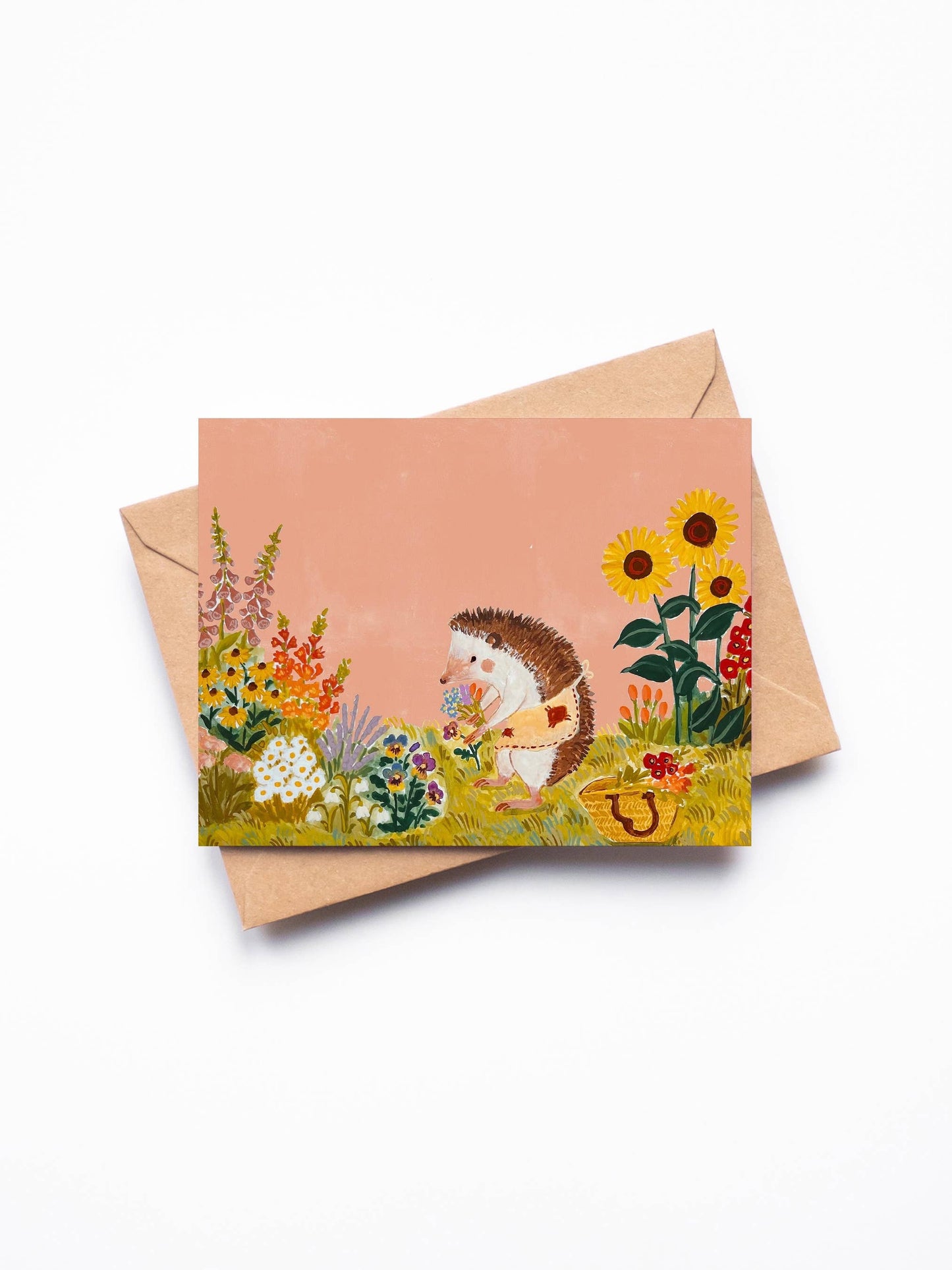 Randi Lynn Reed Illustration - Hedgehog Gardener Single Blank Greeting Card