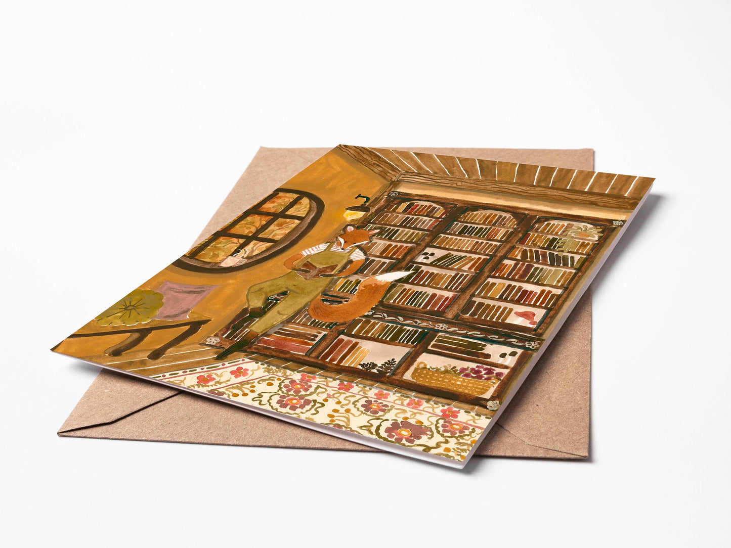 Randi Lynn Reed Illustration - Fox's Library Single Blank Greeting Card