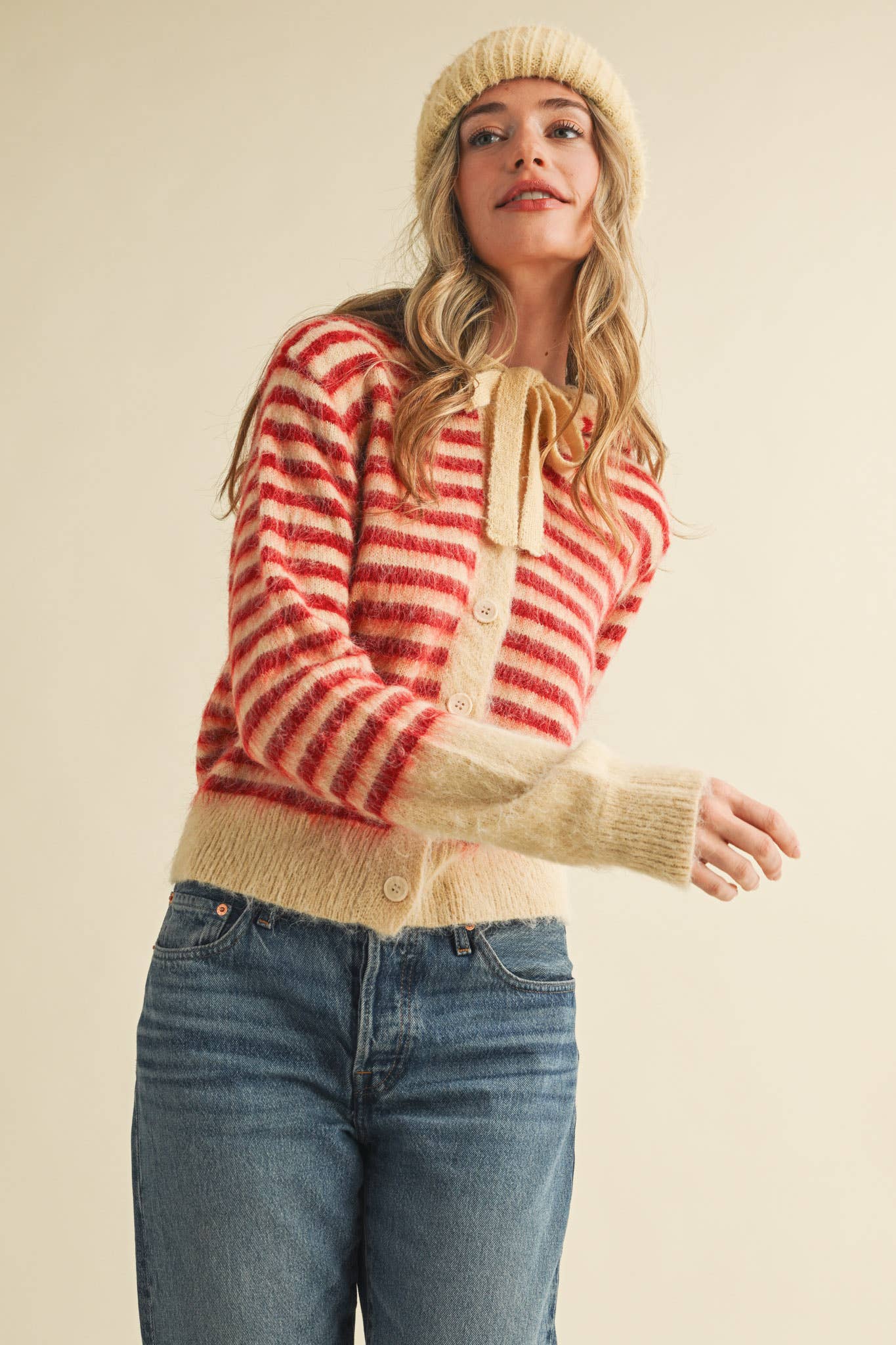&MERCI - STRIPED HOODIE SWEATER CARDIGAN MSW11063