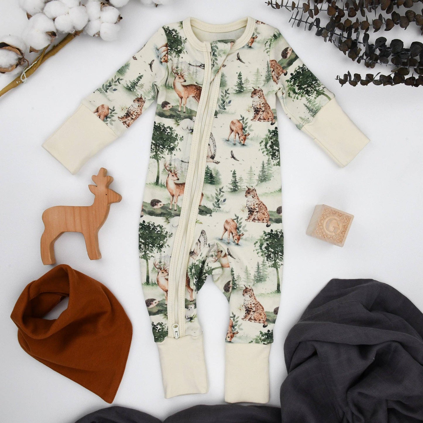 Earthy - Organic Cotton Baby Pajamas 2-Way Zip Front Zipper Sleeper, Oak