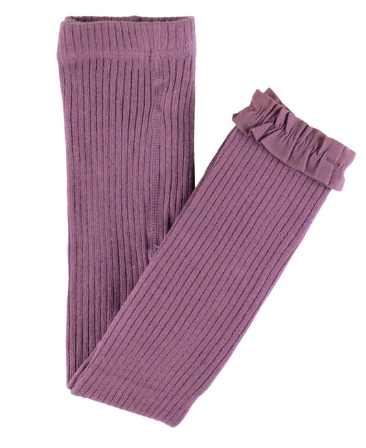 RuffleButts + RuggedButts - Girls Vintage Violet Rib Knit Footless Ruffled Tights