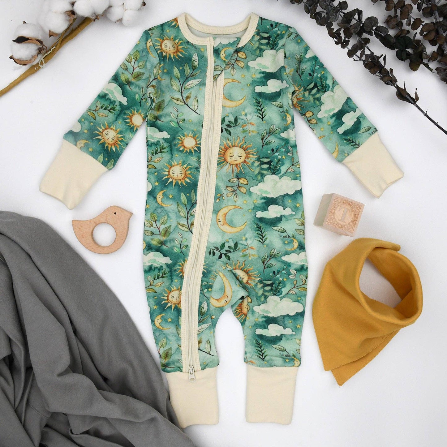 Earthy - Organic Cotton Baby Pajamas 2-Way Zipper Sleeper, Indy