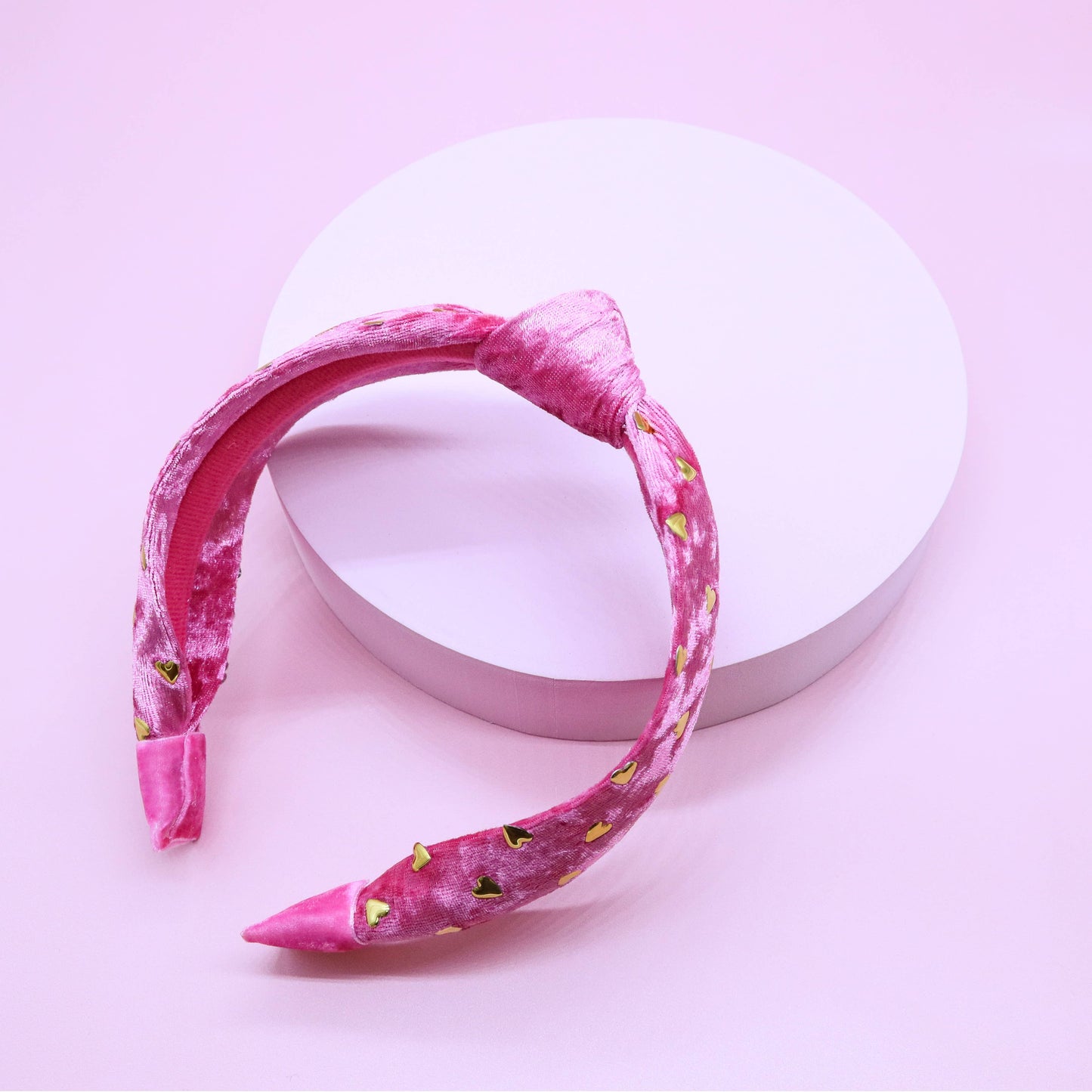Frog Sac - Kids Knot Headband - Gold Heart Stud Velvet Hair Accessories