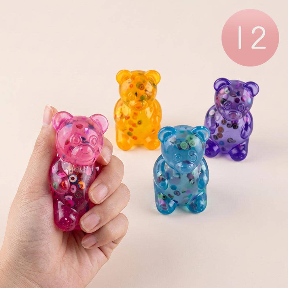 Sensibling Corp. - 12PCS - Glitter Gummy Bear Squeeze Squishy Stress Relief Toy