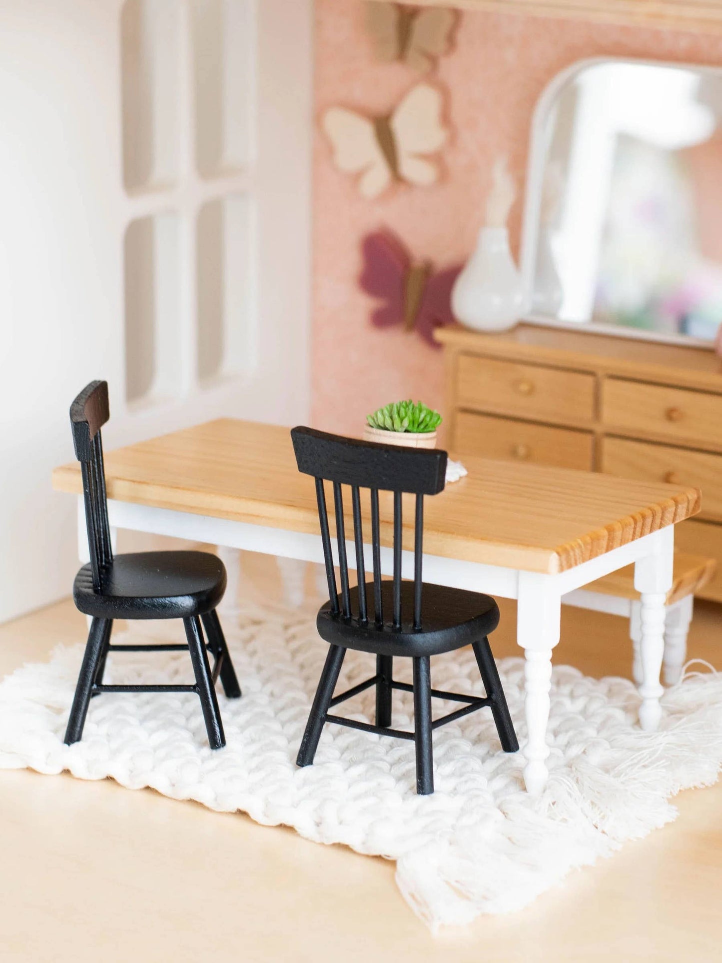 Macy Mae Dollhouse Designs - Dollhouse Farm Style Dining Table | Natural Wood & White