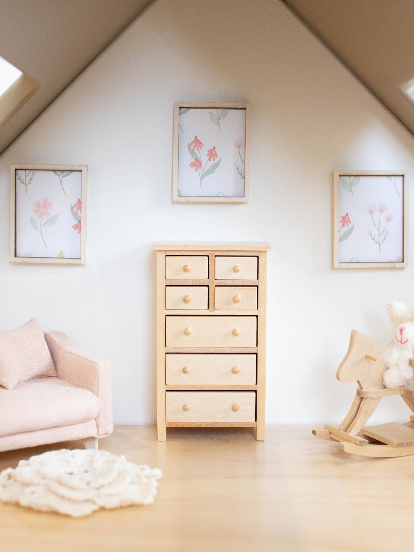 Macy Mae Dollhouse Designs - Dollhouse Tall Dresser | Wood Knobs