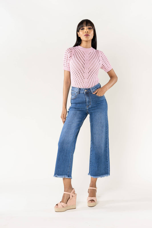Nina Carter - Jean Nina Carter flare cropped frayed stretch QY1850