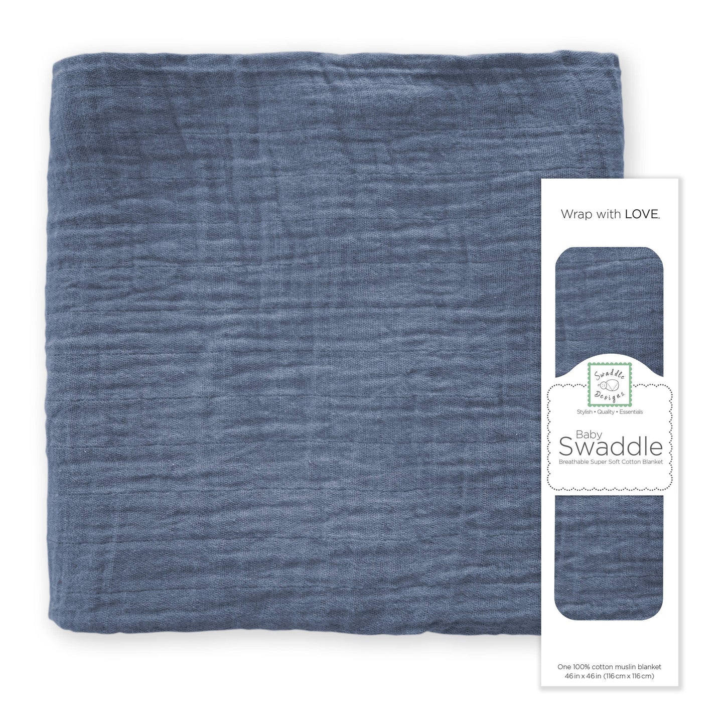 SwaddleDesigns - Denim Muslin Swaddle Blanket, Premium Cotton