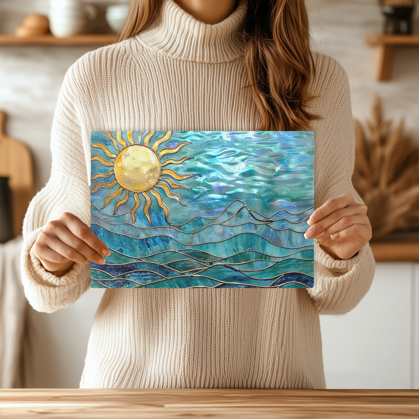 Fernville Creations - Tempered Glass Cutting Board: Ocean Sun Charcuterie Tray