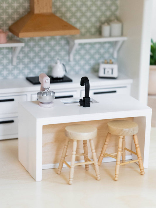 Macy Mae Dollhouse Designs - Dollhouse Modern Kitchen Island + Sink | Natural Wood White