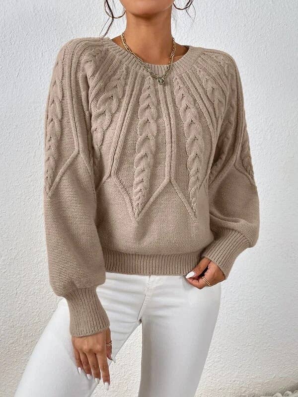 Rosa Clothing - Cable knit Balloon Sleeves sweater jumper