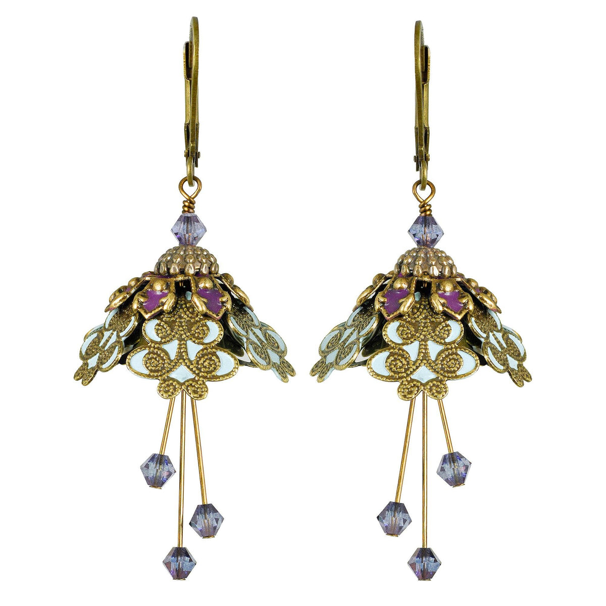 NoMonet - Flower Fairy: Painted Intricate Swirl Earrings w Crystals