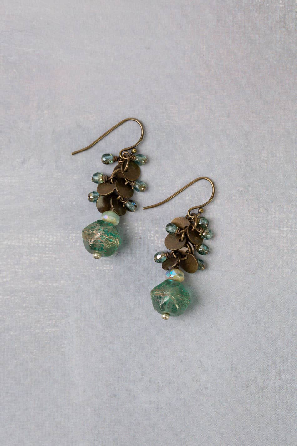 Anne Vaughan Designs Jewelry - Venetian Dreams Antique Brass Medallion Dangles With Czech Glass Cluster Earrings