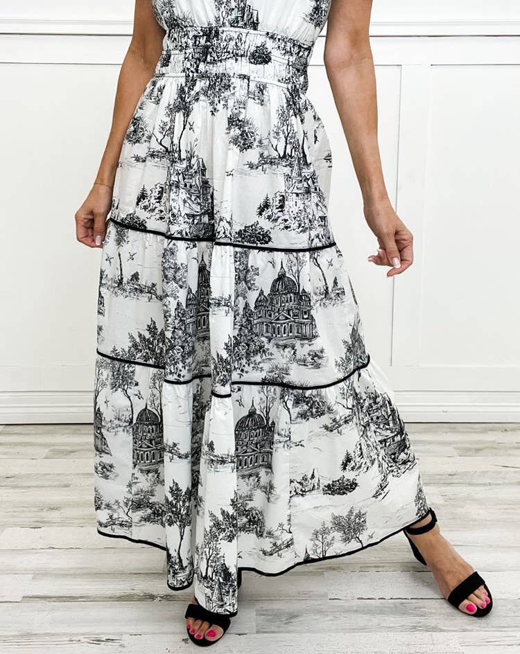 Rosa Clothing - Landscape porcelain Toile print flare maxi dress