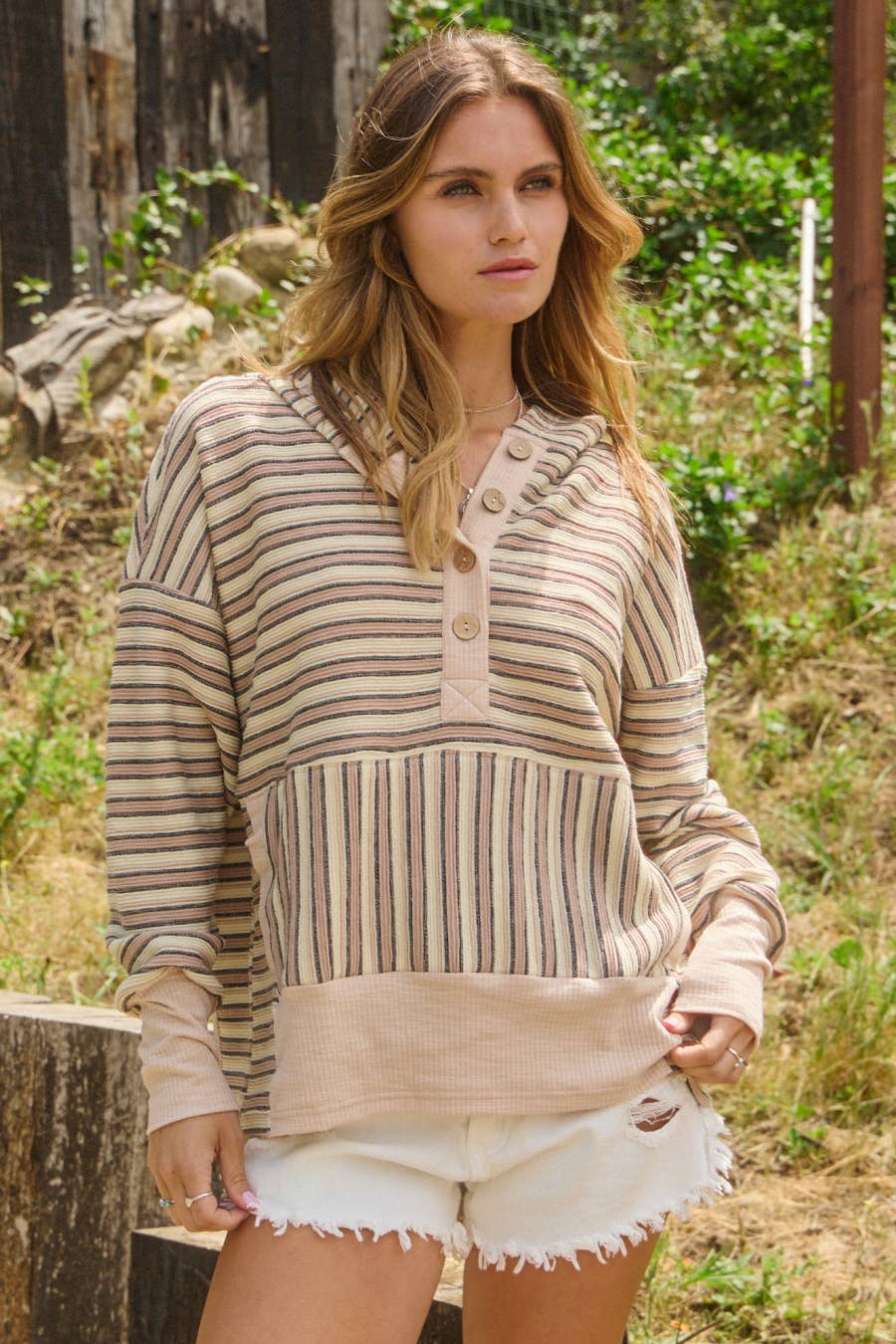 Oddi - Textured Striped Jacquard Hooded Sweatshirt