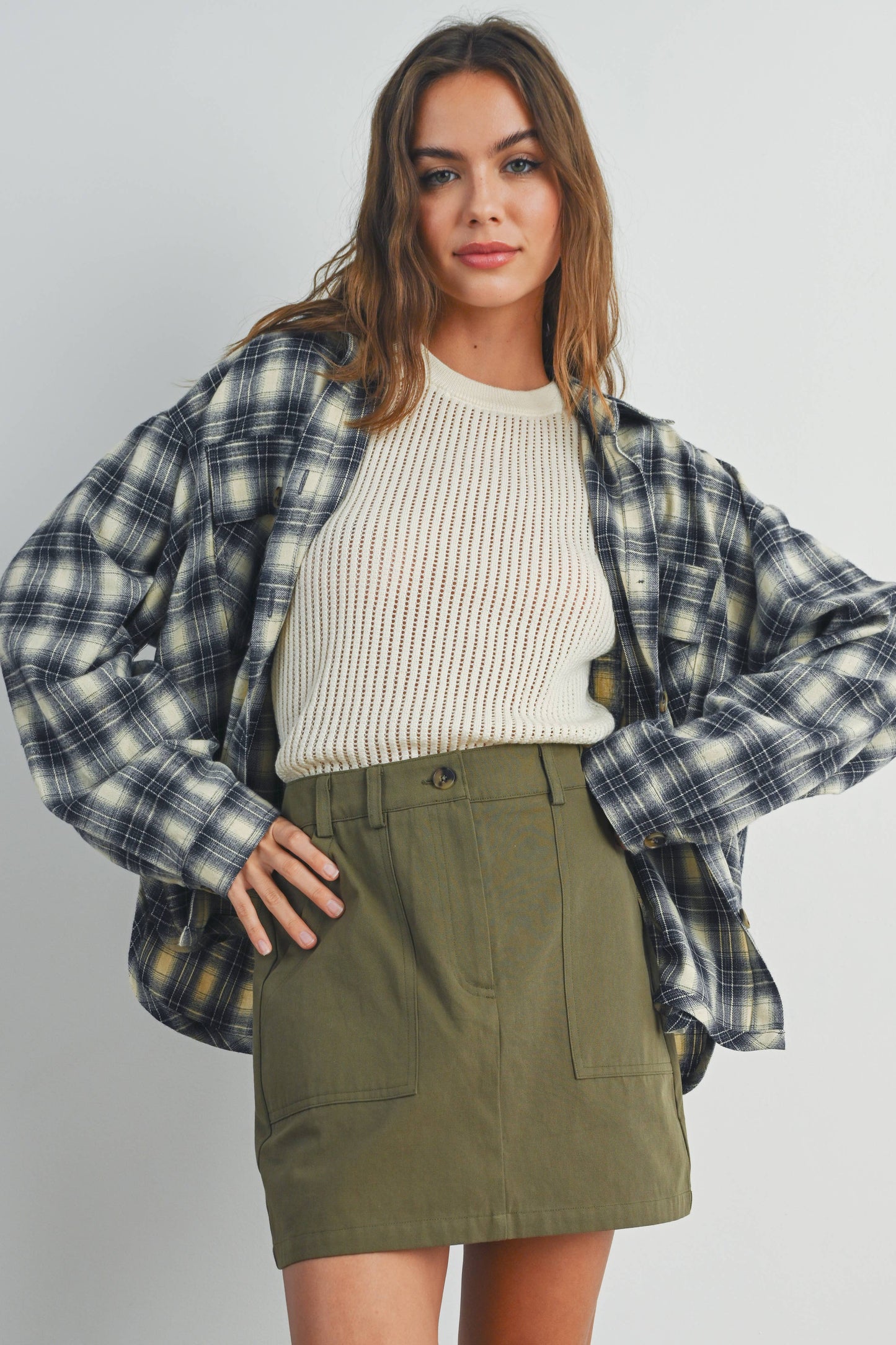 BUTTERMELON - Plaid Long-Sleeve Shirt Jacket - BMJ7328