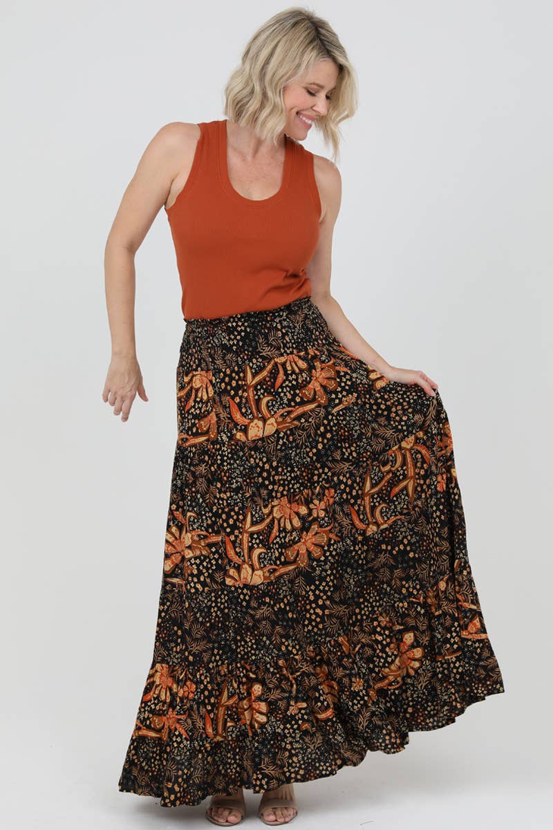 Nostalgia - N6P57-FQ65-FQ66 SMOCKED WAIST TIERED MAXI SKIRT