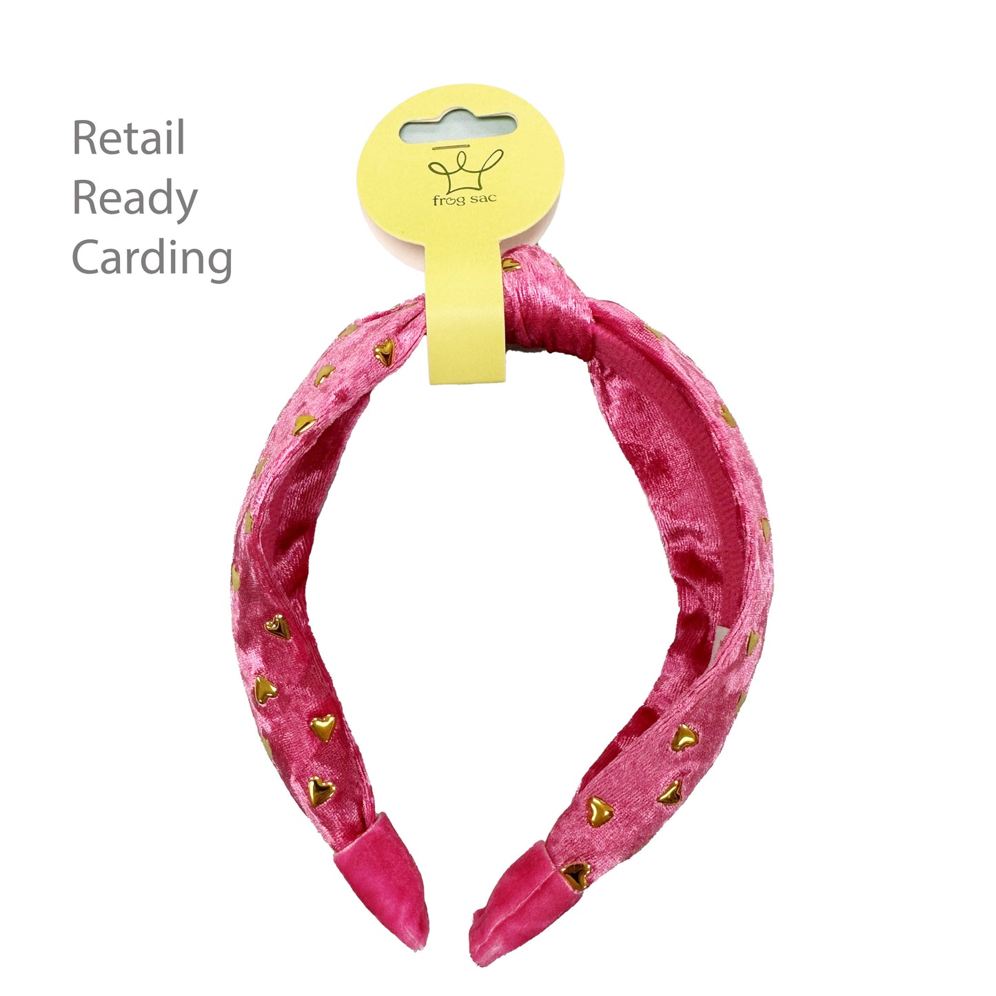 Frog Sac - Kids Knot Headband - Gold Heart Stud Velvet Hair Accessories