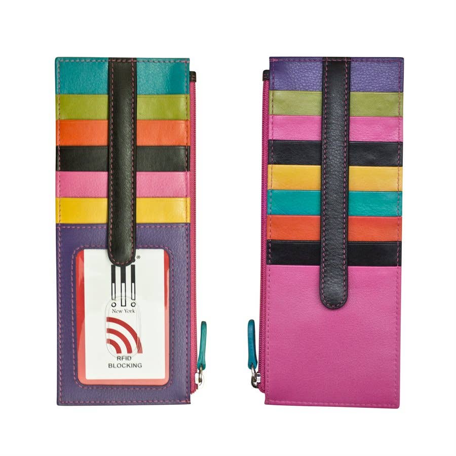 ili New York - 7800 Leather Card Holder with Zip Pocket