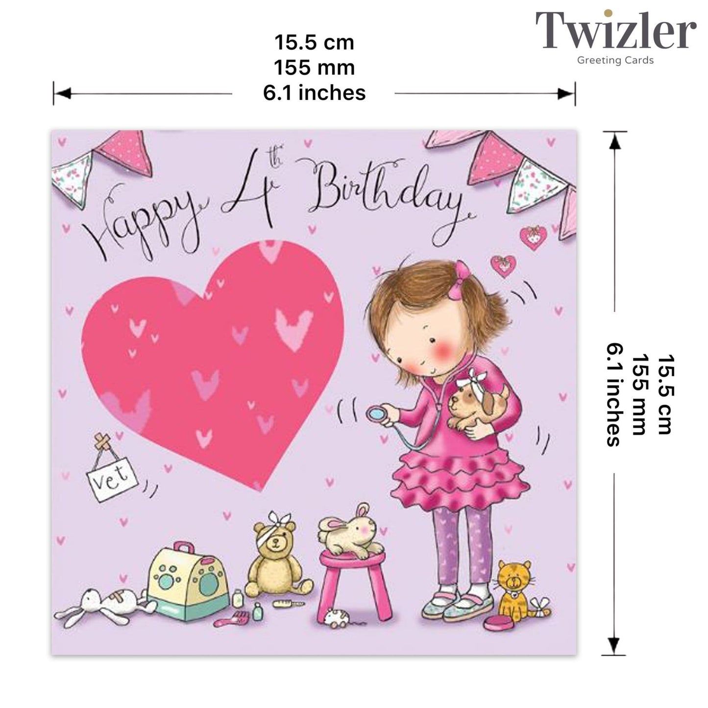 Twizler Ltd - 4th Birthday Card Girls - Vet