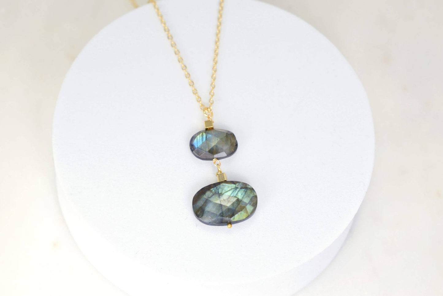 Edgy Petal Jewelry - Bianca Double Labradorite Oval Gold Necklace