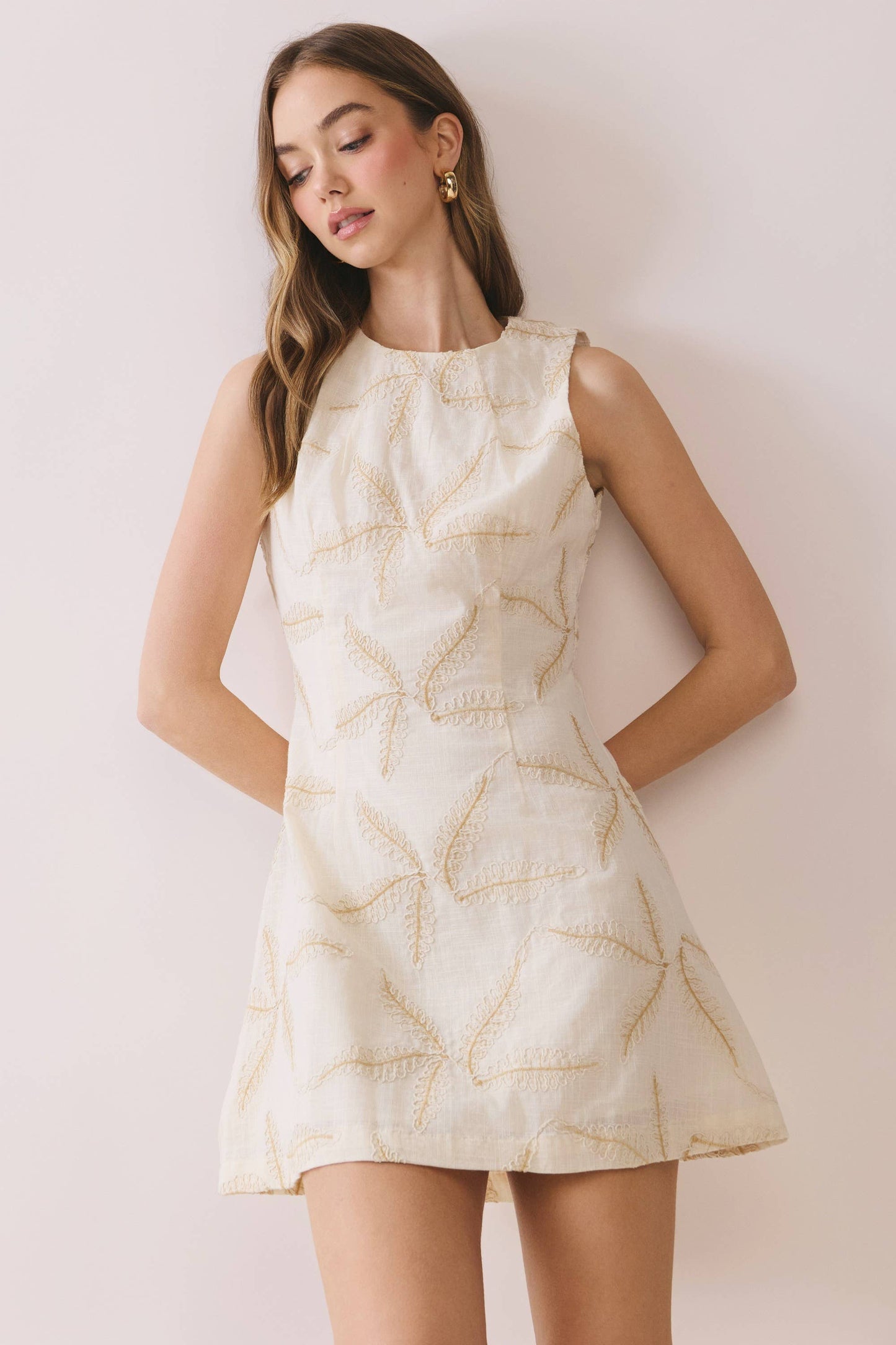 TCEC - CD06926-Starfish Embroidered A Line Sleeveless Mini Dress
