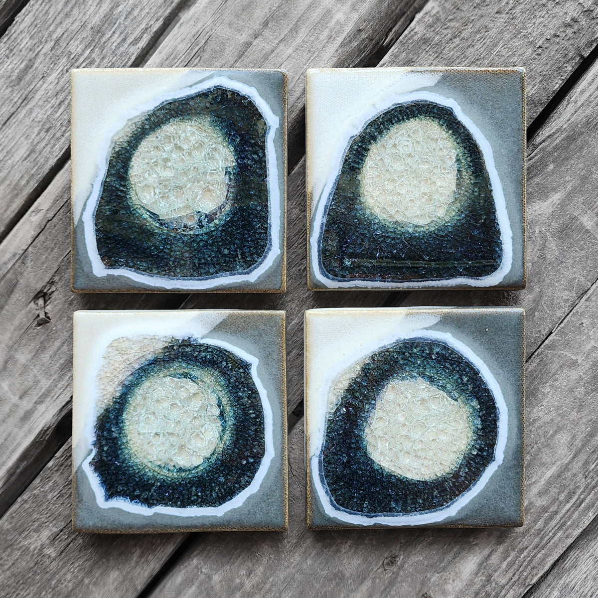 Dock 6 Pottery - Square Coaster - Grey & White - Individual Coaster