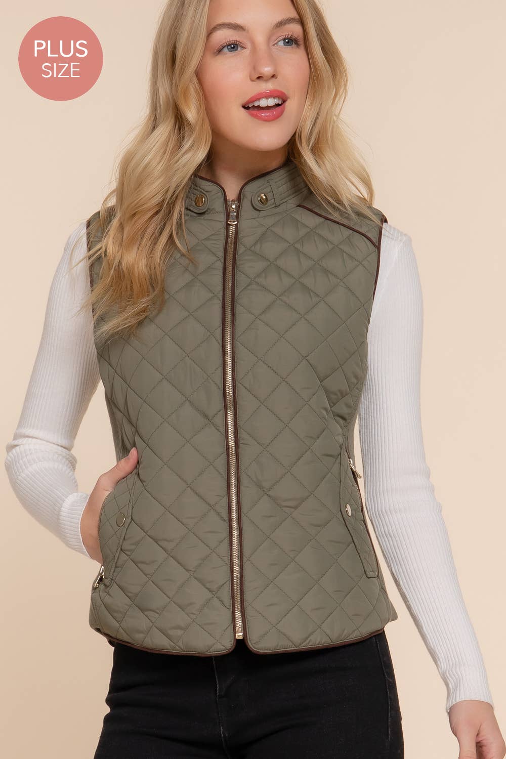 Active Basic | Active USA - Suede Piping Quilted Padding Vest