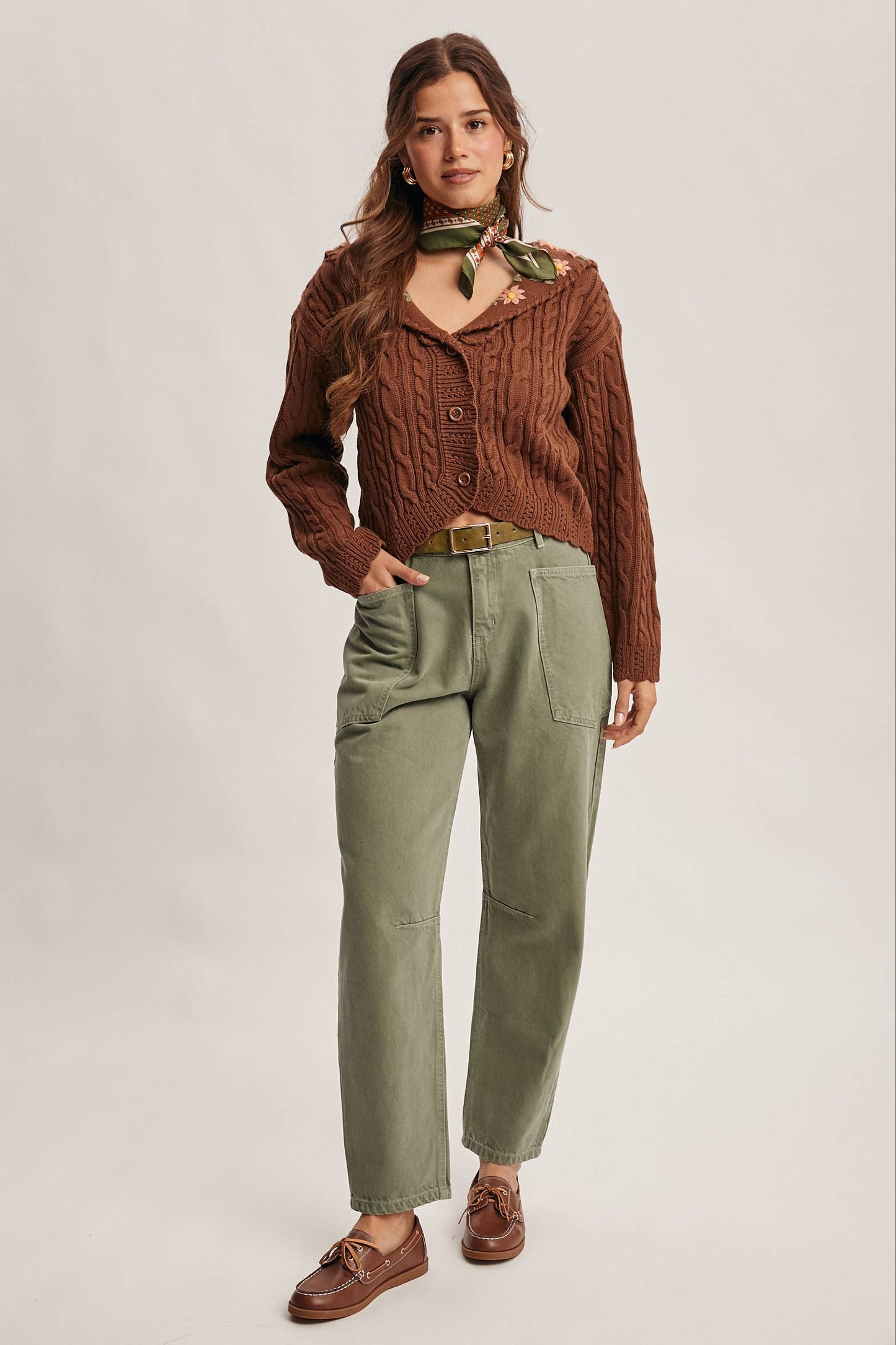 Forte - Cable Knit Embroidered Collar Cardigan FSW0024