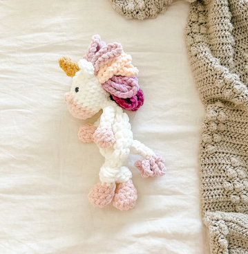 The Lumber Creek Co - Crochet Unicorn Plushie Snuggler Lovey Stuffed Animal Toy