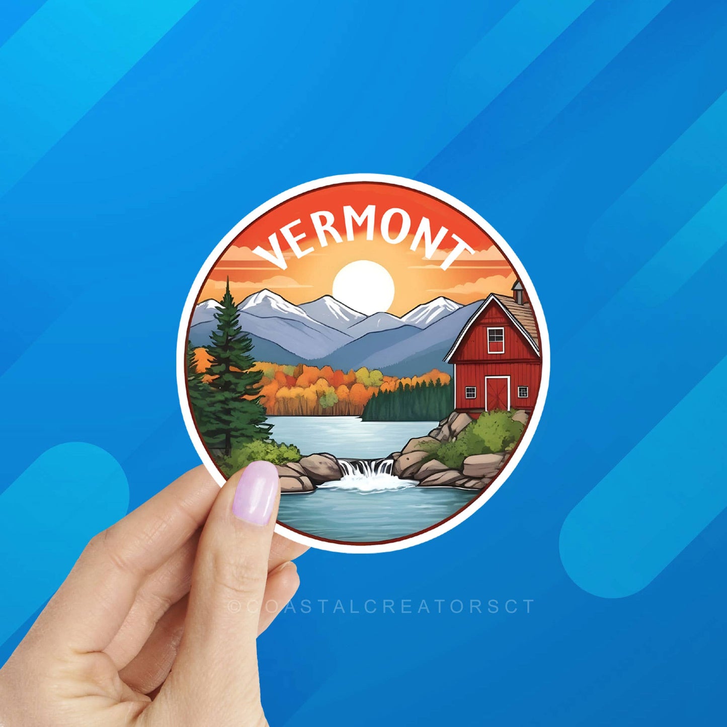 Coastal Creators of Connecticut - Vermont Fall Scene 3" Round Laptop Water Bottle Sticker
