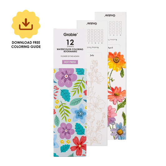 Grabie - 12 Sheets 140LB Watercolor Coloring Bookmarks