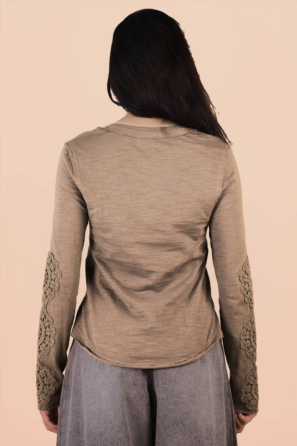 VERY J - NT12252-Sleeve Lace Trim Solid Knit Top