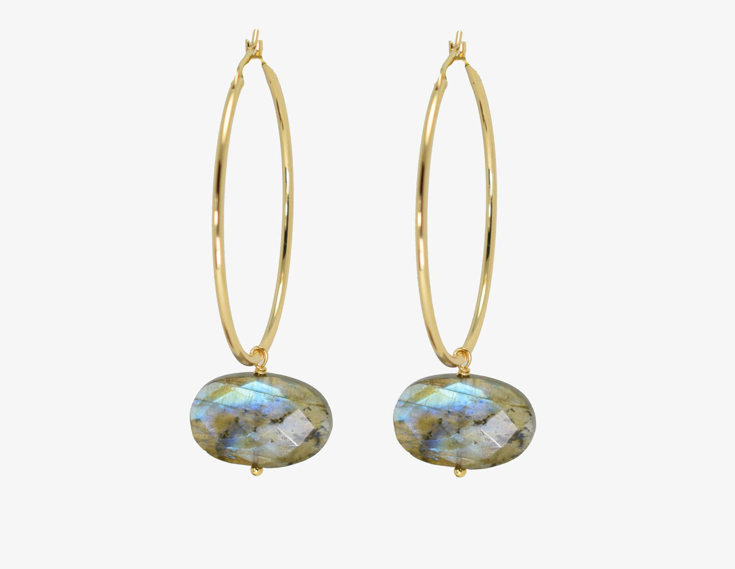 Edgy Petal Jewelry - Olivia Labradorite Oval Gold Hoops