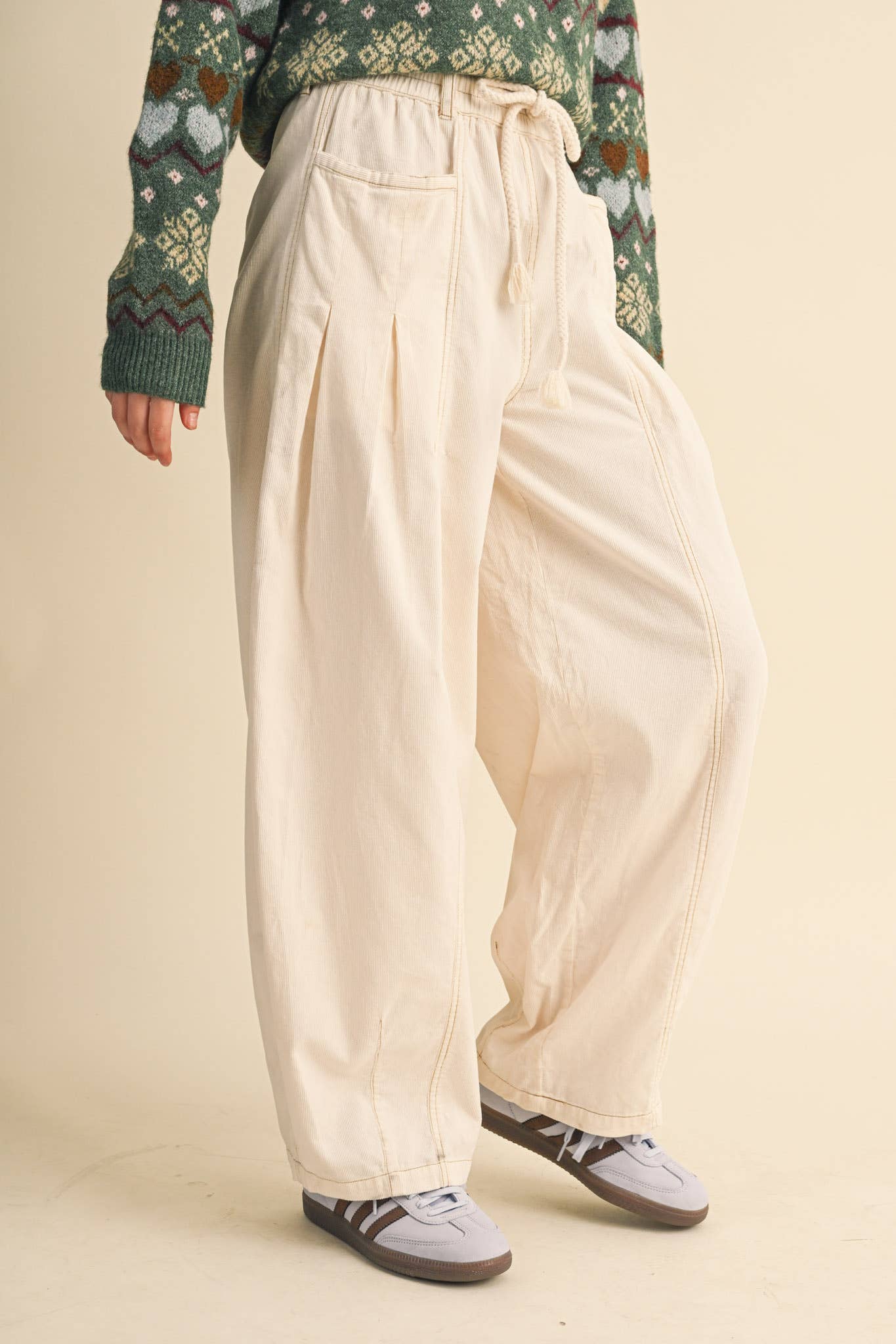 &MERCI - WASHED CORDUROY PLEATED BARREL PANTS MP4155
