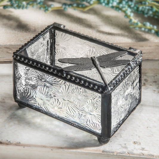J Devlin Glass Art & Bert Anderson Collection - Art Glass Box with Dragonfly Filigree - Decorative Keepsake