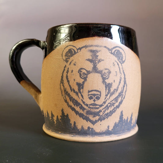 Divine Vessels Pottery - Grizzly Bear Mug with Brown Glaze
