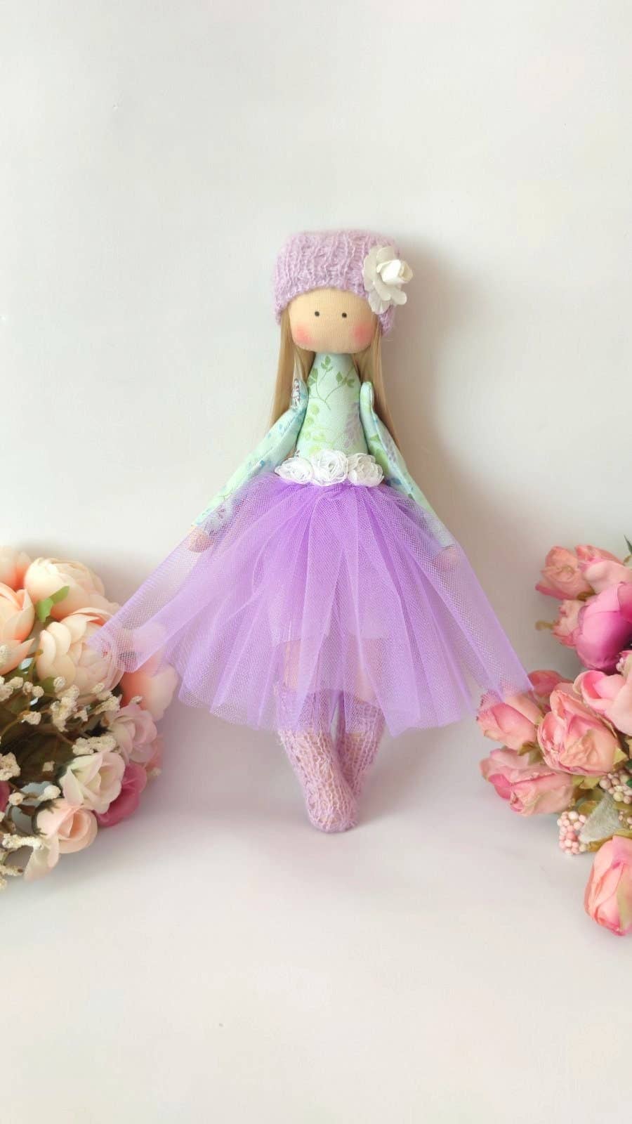ChernikovaNataliya - Handmade Lilac Ballerina Rag Doll, Fabric